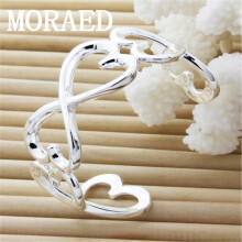 925 Sterling Silver Jewelry Large Heart Bracelet Women Bangle Wedding Engagement Fine Jewelry