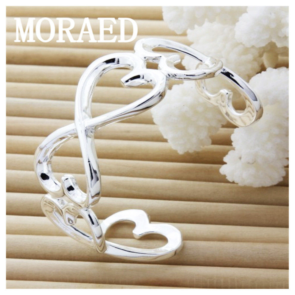 925 Sterling Silver Jewelry Large Heart Bracelet Women Bangle Wedding Engagement Fine Jewelry Multicoloured