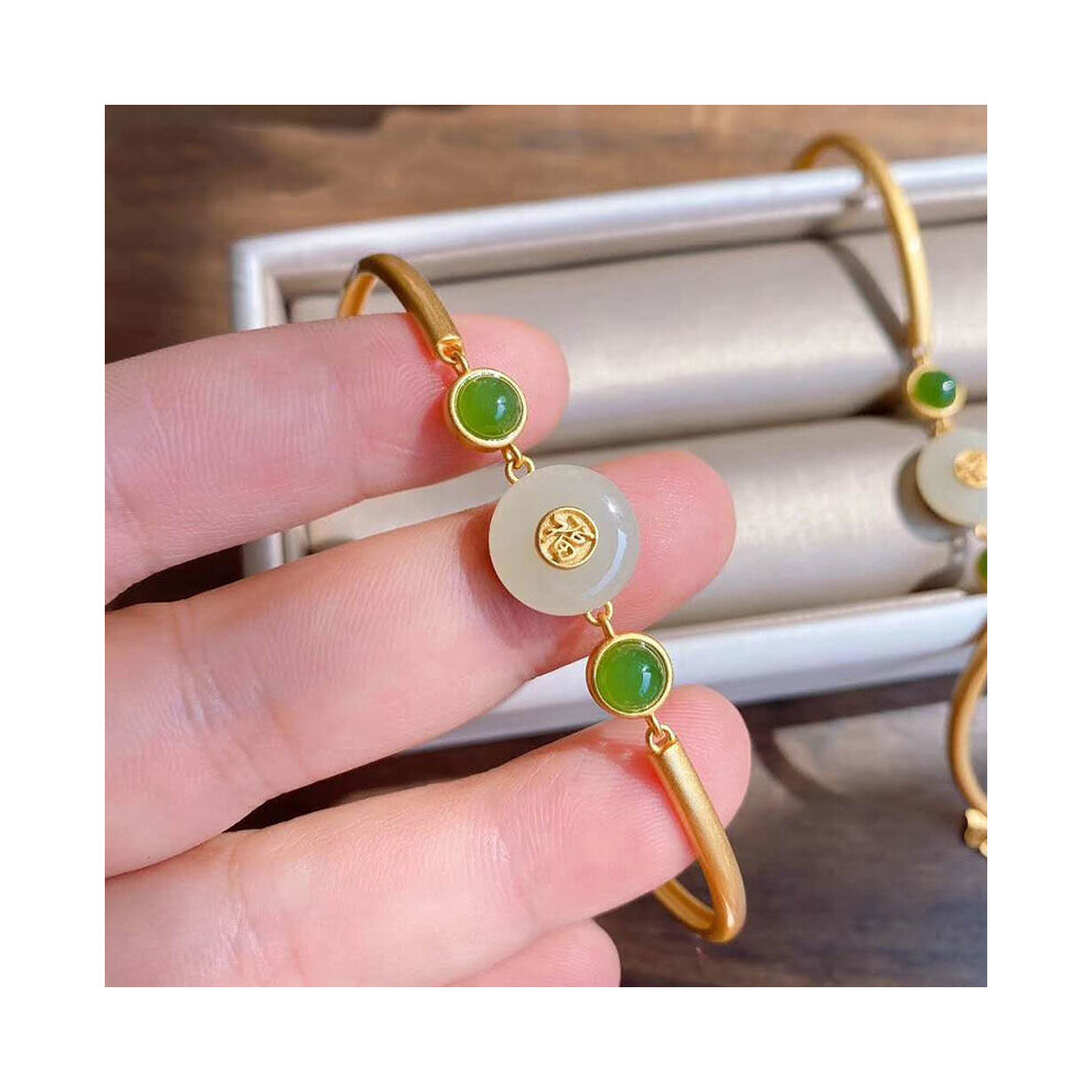 Natural Hetian Jade Safety Buckle Bracelet Retro Women's Chinese Style Court Fu Character Bracelet Jewelry Women's Sterling Silv-image-OPC-PBSD9JS-NEW