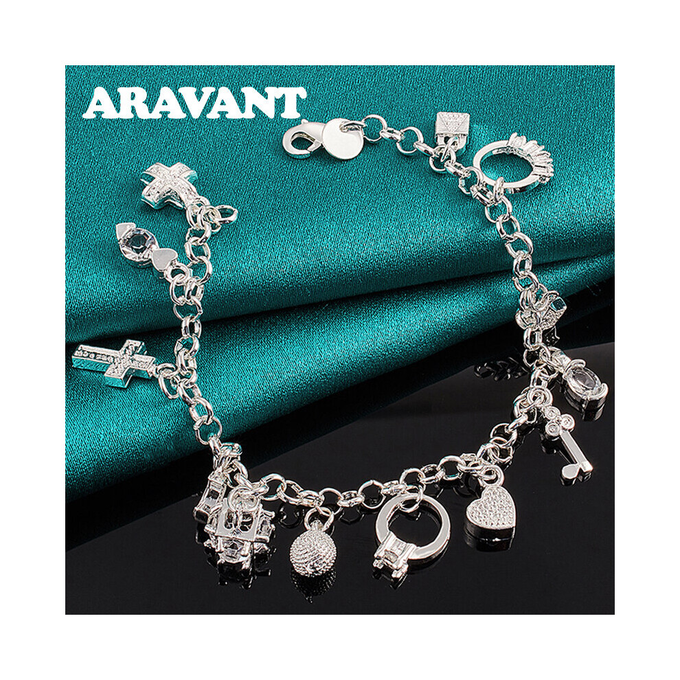 925 Silver Pendant Charm Bracelet For Women Jewelry Multicoloured