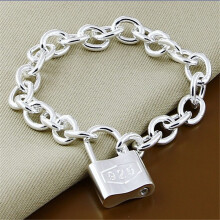 925 Sterling Silver Square Lock Link Chain Bracelet For Men Women Jewelry