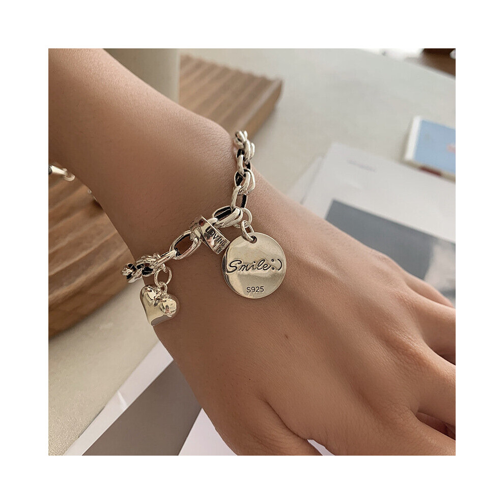 925 Sterling Silver Thai Silver Bracelet For Women Vintage Geometric Heart Shaped Bracelet Jewelry Multicoloured