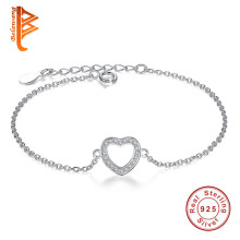 Real 925 Sterling Silver Crystal Heart Charm Bracelet for Women Lover Friendship Bracelet Silver Wedding Jewelry Gift