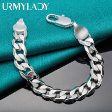 925 Sterling Silver 12mm Side Chain Bracelet for Men - 20cm Length, Wedding & Party Charm Jewelry