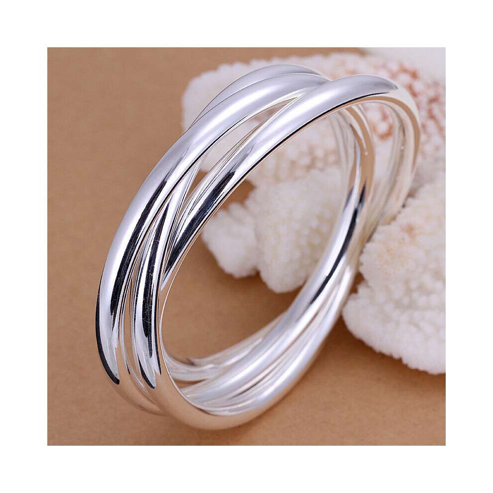 925 Sterling Silver Bracelet Bangles Women Three Lines Smooth High Solid Bracelet Bangles Jewelry