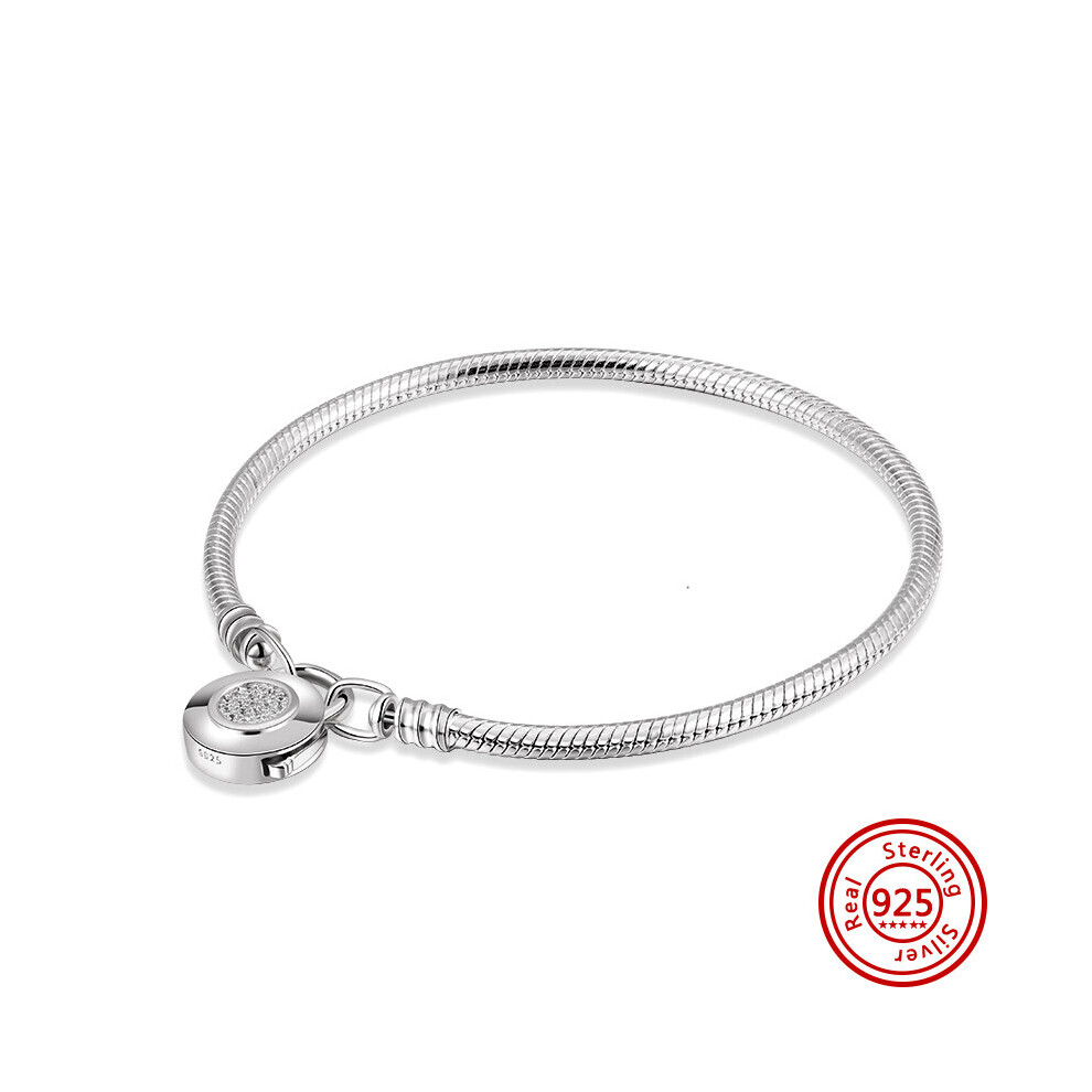 (GDL177 White-17cm) 925 Sterling Silver Butterfly Infinity Knot Round Clasp Lock T-Bar Heart Charm Fine Snake Chain Bracelet Women Jewelry-image-OPC-PBSDDPB-NEW