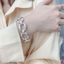 100% Solid 925 Sterling Silver Hiphop Thick Chain Bracelet for Women Men Vintage Hasp Bracelet Birthday Gift