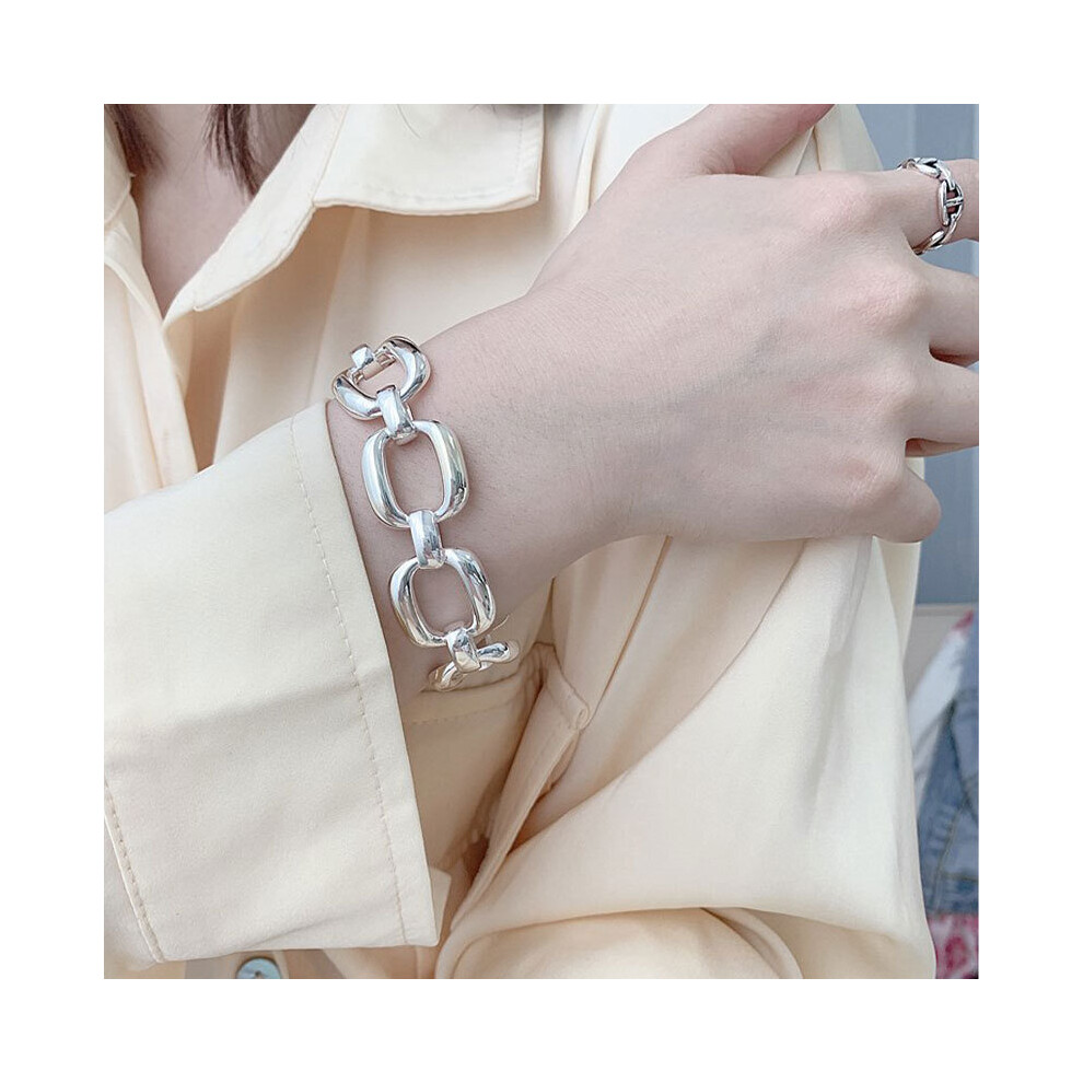 100% Solid 925 Sterling Silver Hiphop Thick Chain Bracelet For Women Men Vintage Hasp Bracelet Birthday Gift Multicoloured