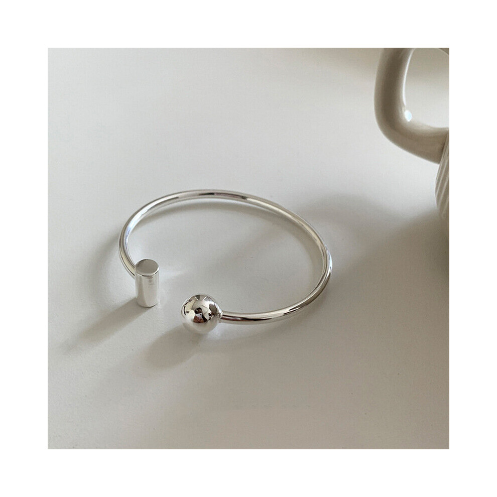 100% Solid 925 Sterling Silver Metal Strip Ball Bracelet for Women Men Vintage Hasp Bracelet Birthday Gift S-B451