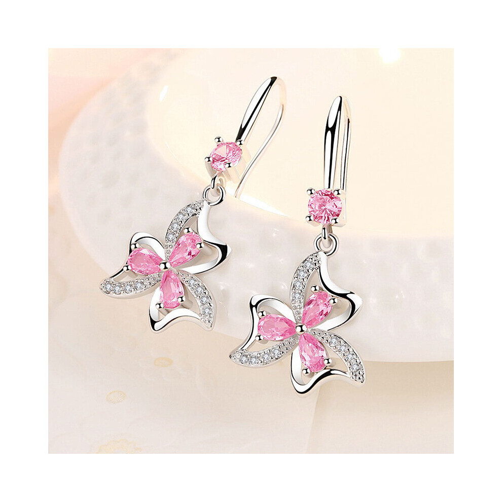 925 Sterling Silver Female Wedding Jewelry Crystal Flower Drop Earrings For Women-image-OPC-PBSDFRY-NEW