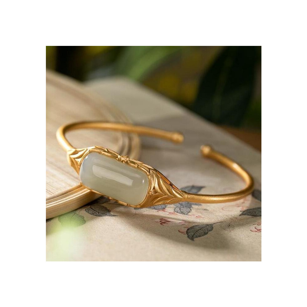 Antique and Ethnic Style S925 Sterling Silver Natural Hetian Jade Bracelet Mild Retro Temperament Leaf Goddess Matching B-image-OPC-PBSDG9H-NEW