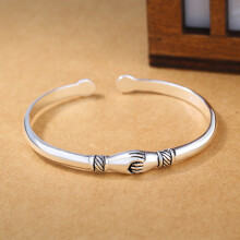 925 Sterling Silver Vintage Handshake Creative Cuff Bracelet Bangles For Women Charming Wedding Jewelry Adjustable Jklfj