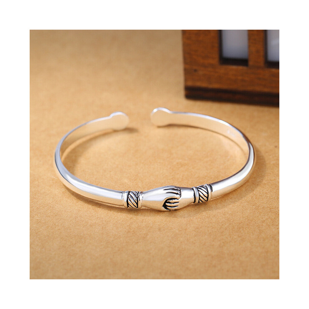 925 Sterling Silver Vintage Handshake Creative Cuff Bracelet Bangles For Women Charming Wedding Jewelry Adjustable Jklfj Multicoloured