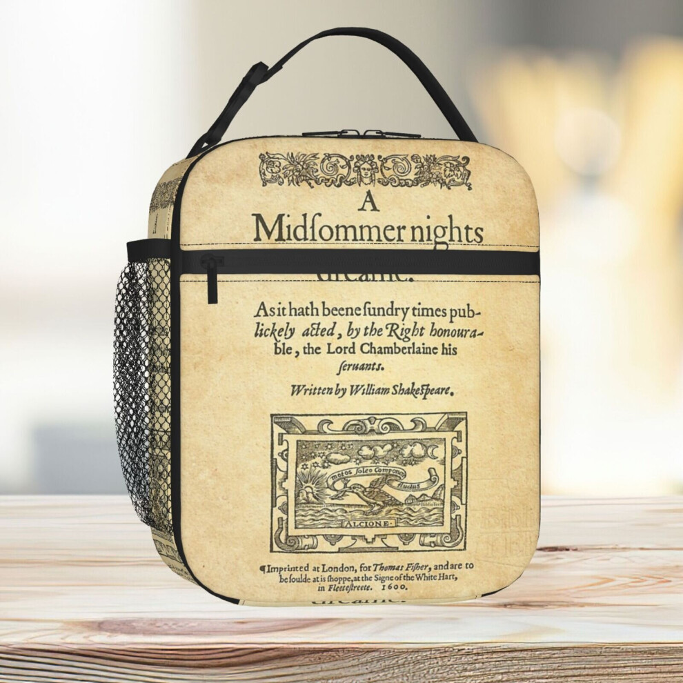 Lunch Bag Shakespeare, A Midsummer Night's Dream 1600 Tote Insulated Cooler Kids School Travel