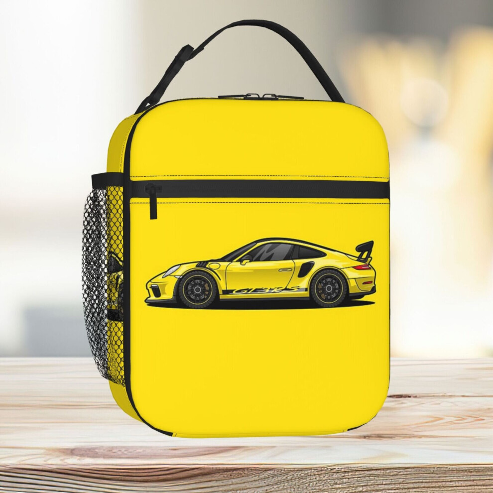 Lunch Bag Porsche 911 GT3 RS Yellow Tote Insulated Cooler Kids School Travel