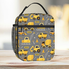 Lunch Bag Construction Trucks On Gray Tote Insulated Cooler Kids School Travel