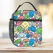 Famgem Smiley Faces Insulated Lunch Bag Tote - Large Capacity Cooler for Kids' School & Travel, 2 Carry Options, Easy-Wash