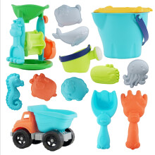 The Magic Toy Shop Kids Beach Truck Set Sandpit Toys Water Mill Moulds Outdoor Play Accessories
