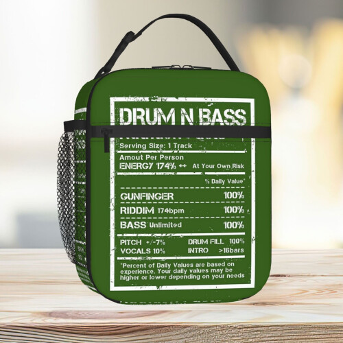 Lunch Bag Drum N Bass Nutrition Facts Label ( White Text Edit ) Tote
