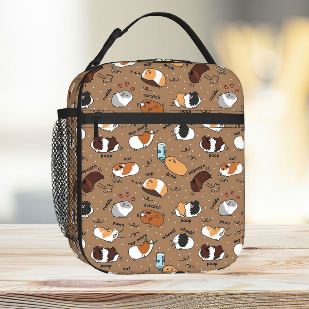 Famgem Lunch Bag Guinea Pig Daily To-Do List - Background Tote Insulated Cooler Kids School Travel Brown