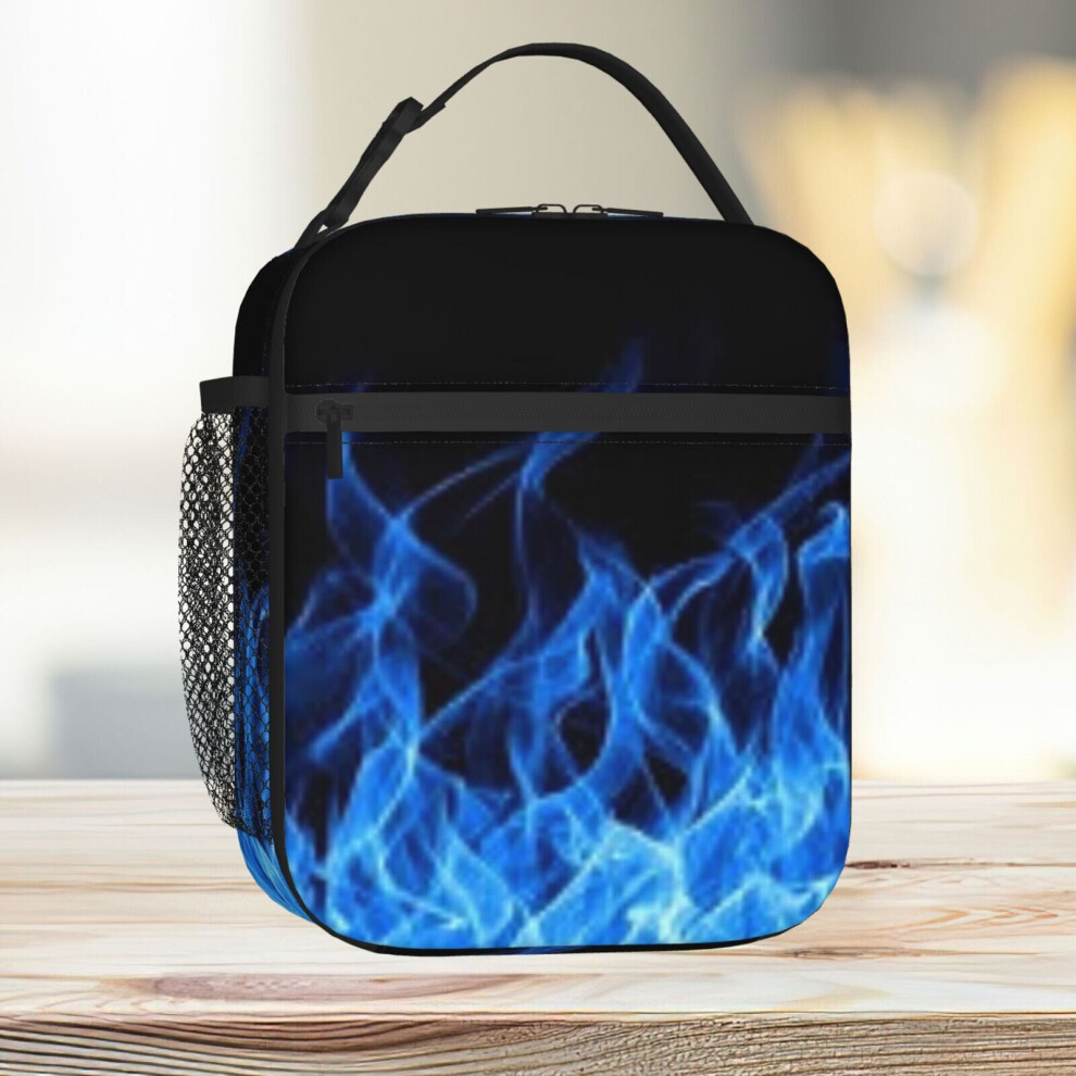 Famgem Lunch Bag Fire Burning Tote Insulated Cooler Kids School Travel Blue