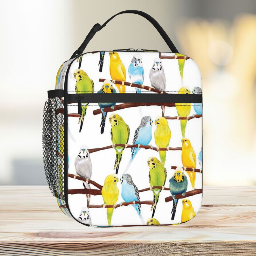 Lunch Bag Budgie Pattern Watercolour Tote Insulated Cooler Kids School Travel