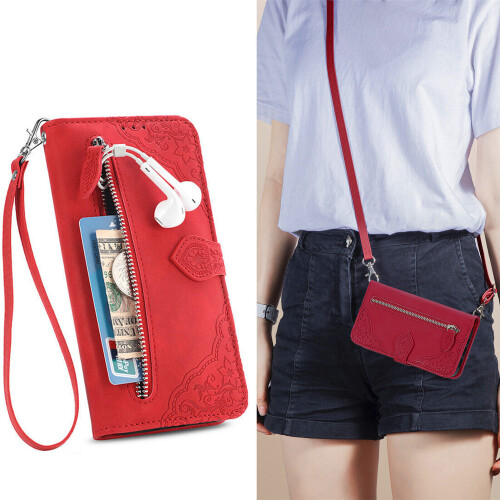 Case for Nokia X30 Zipper Wallet Cover Lanyard Crossbody Neck Strap Compatible with Nokia X30 Case - Red