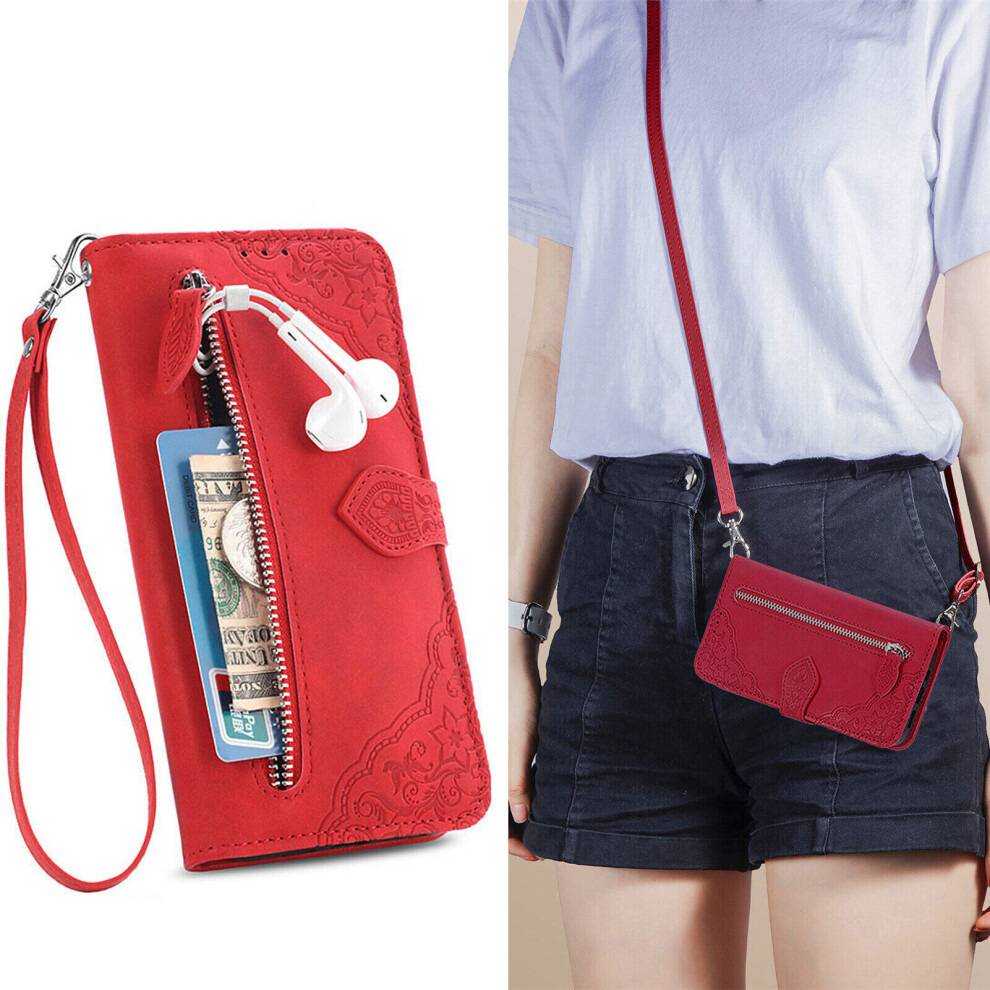 Case for Nokia X30 Zipper Wallet Cover Lanyard Crossbody Neck Strap Compatible with Nokia X30 Case - Red