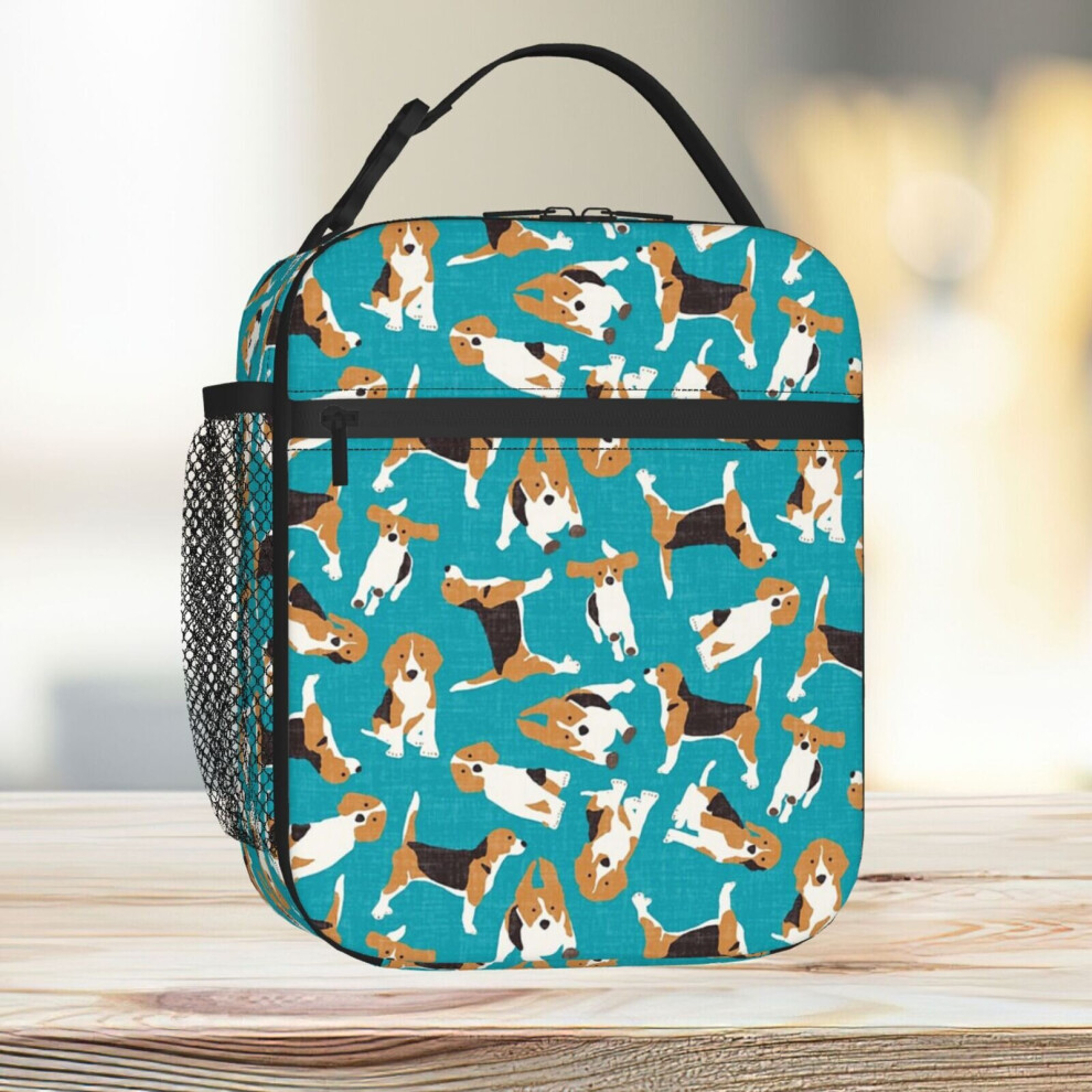 Lunch Bag Beagle Scatter Blue Tote Insulated Cooler Kids School Travel