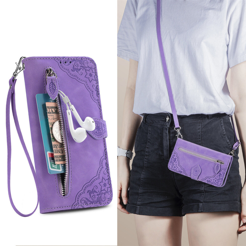Case for Samsung Galaxy A54 5G Zipper Wallet Cover Lanyard Crossbody Neck Strap Compatible with Samsung Galaxy A54 5G Case - Purple