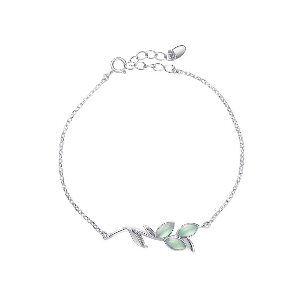 925 Solid Real Sterling Silver Opal Green Leaves Charm Bracelet For Women Bracelets & Bangles Gift Pulseira Feminina-image-OPC-PBSDQ92-NEW