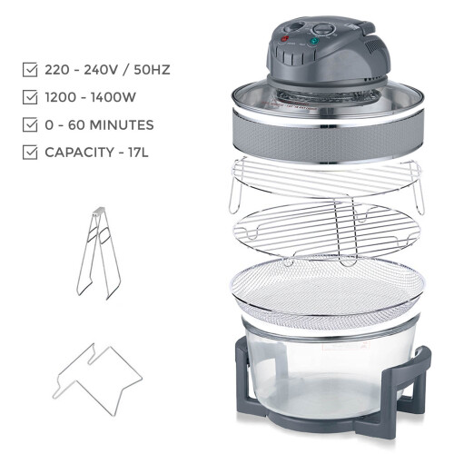 17L Halogen Convection Oven Air Fryer, 1400W, 60-Minute Timer, Extender Ring, Multi-Function Cooker 1