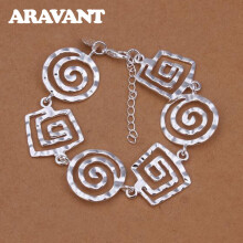 925 Silver Round Square Charm Bracelet For Men Women Jewelry