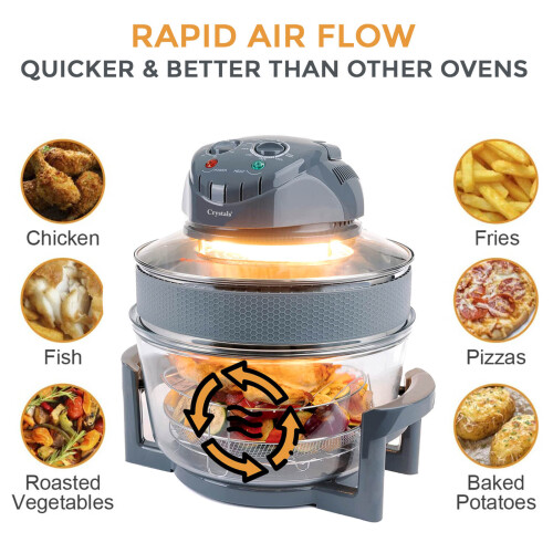 17L Halogen Convection Oven Air Fryer, 1400W, 60-Minute Timer, Extender Ring, Multi-Function Cooker 2
