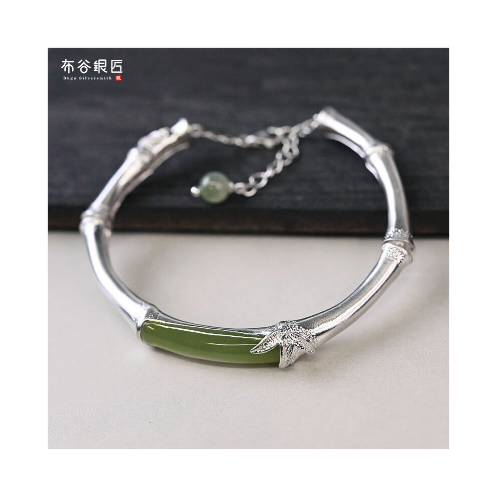 925 Silver Bracelet Natural Hetian Jade Section Ethnic Bamboo Section Bracelet Adjustable Opening Bracelet Bracelet Multicoloured