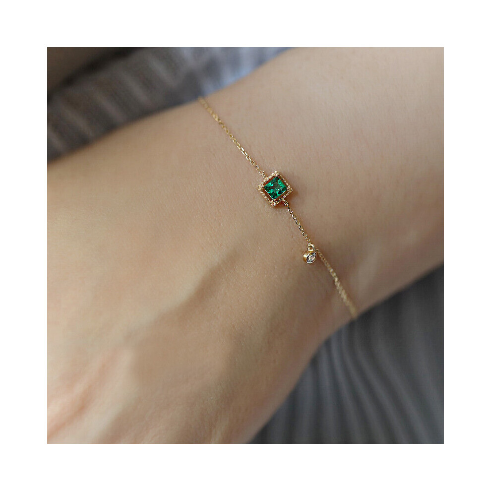 Real 925 Sterling Silver Retro Green Zircon14K Glod Bracelet For Women Fine Jewelry Minimalist Accessories