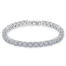 (White-17cm-Platinum Plated) 925 Sterling Silver 5mm Cubic Zirconia Tennis Crystal Bracelet for Women Girl Party Jewelry