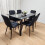 Black Clear Glass Dining Table With 6 Black Tufted Velvet Chairs Set 11