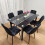 Black Clear Glass Dining Table With 6 Black Tufted Velvet Chairs Set 15