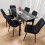 Black Clear Glass Dining Table With 6 Black Tufted Velvet Chairs Set 12
