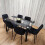 Black Clear Glass Dining Table With 6 Black Tufted Velvet Chairs Set 10