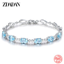 925 Sterling Silver Aquamarine Bracelet Chain For Women Wedding Jewelry