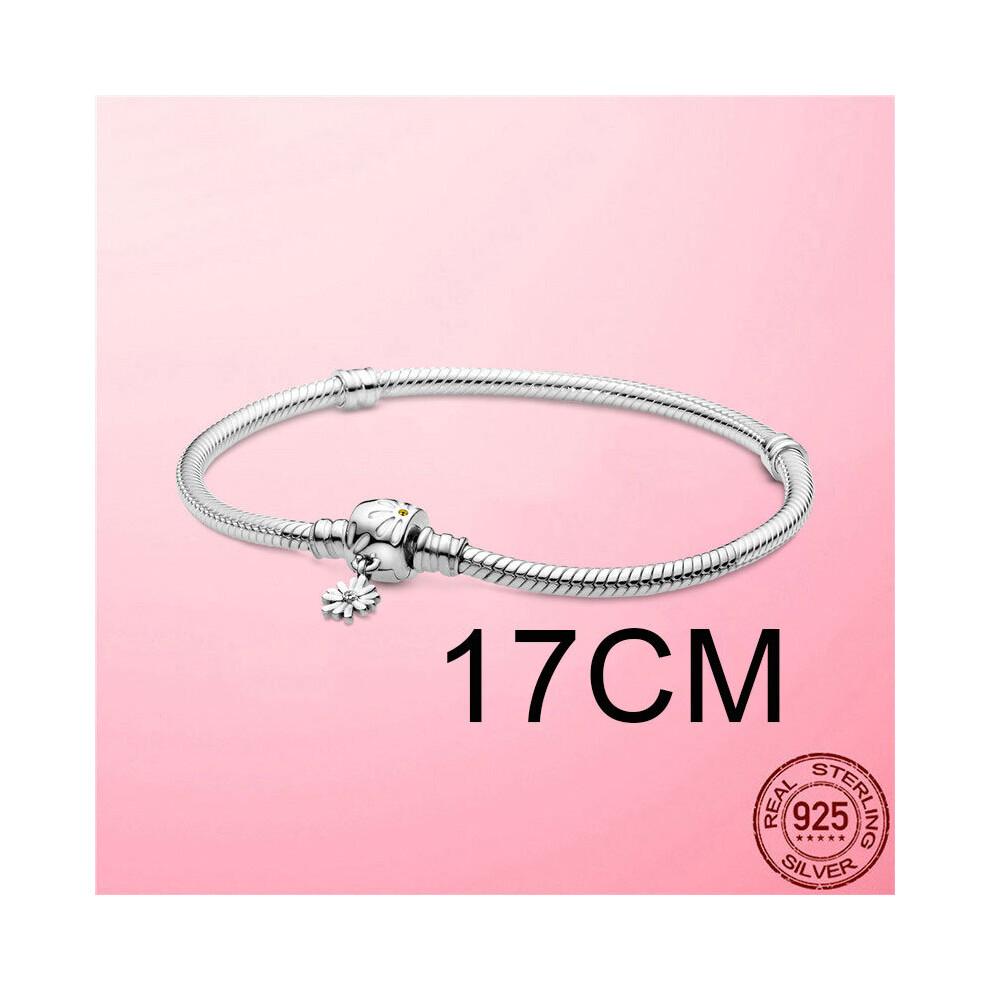 Hot 925 Silver Moments Daisy Flower Leaves Clasp Snake Chain Bracelets & Bangles for Women Women Jewelry Pulseira