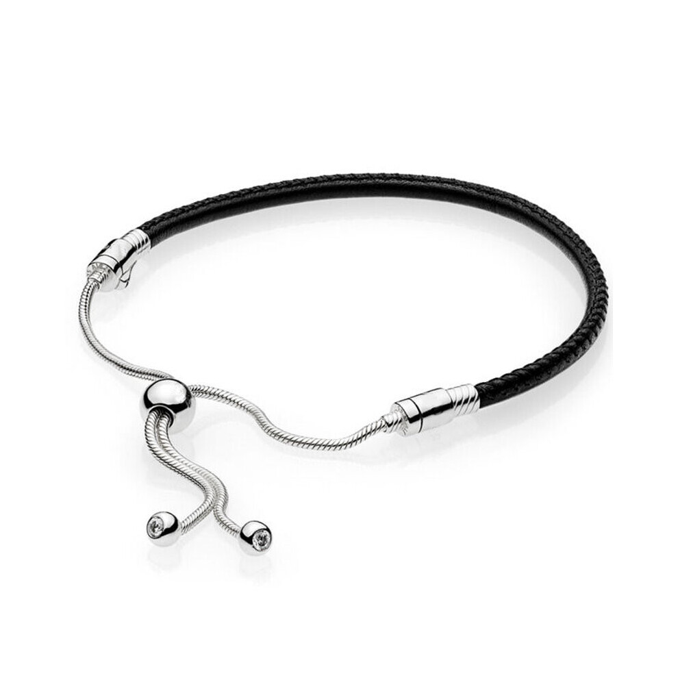 925 Sterling Silver Moments Multicolor Leather With Adjustable Sliding Clasp Bracelet For Bangle Bead Charm Diy Jewelry