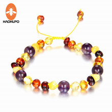 Multicolor Amber Bracelet with Natural Amethyst Braided Bracelets Baby Anklet Fine Jewelry Bijoux