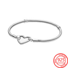 Classic Bracelet Arrival 925 Sterling Silver Moments Heart Closure Snake Chain Bracelet for Women Gift Bracelet