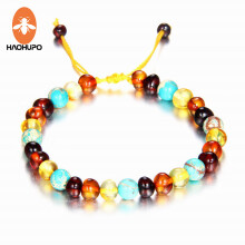 Natural Amber Bracelet with Turquiose Braided Bracelets Adjustable Jewelry Fancy Anklet for Baby Women