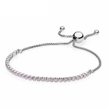 925 Sterling Silver Clear & Pink Classic Tennis Sparkling Strand Adjust Bracelet Bangle Fit Bead Charm Jewelry