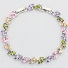 925 Sterling Silver Jewelry Multicolor Zircon Crystal Chain&Link Charm Bracelets For Women Box