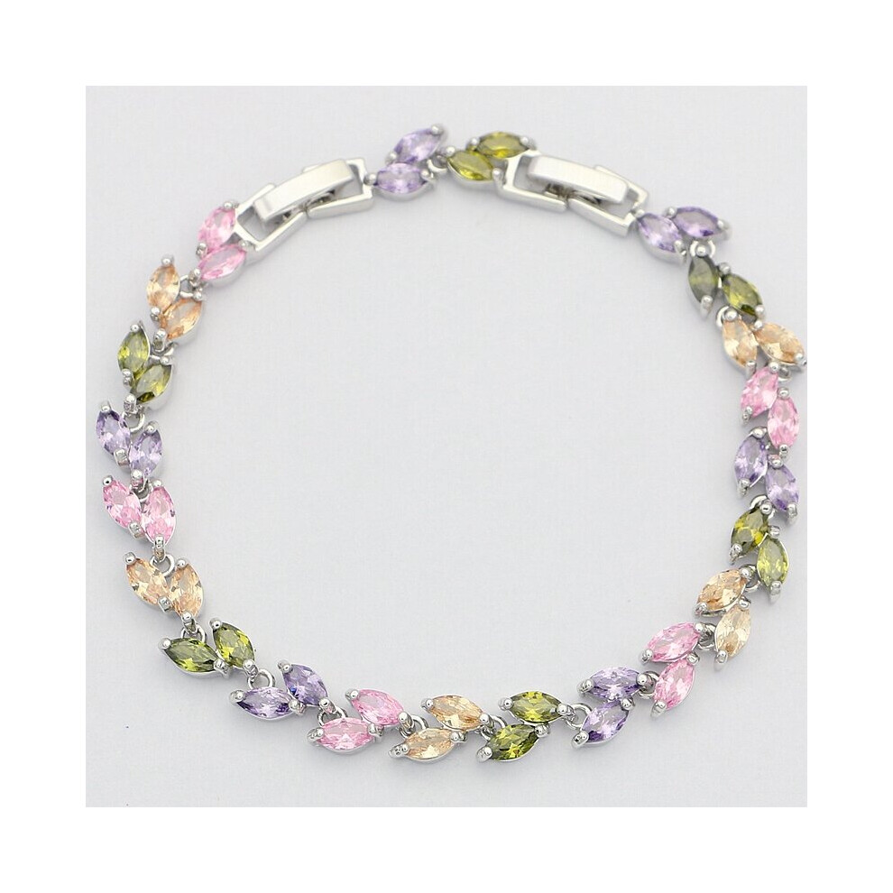 925 Sterling Silver Jewelry Multicolor Zircon Crystal Chain&Link Charm Bracelets For Women Box